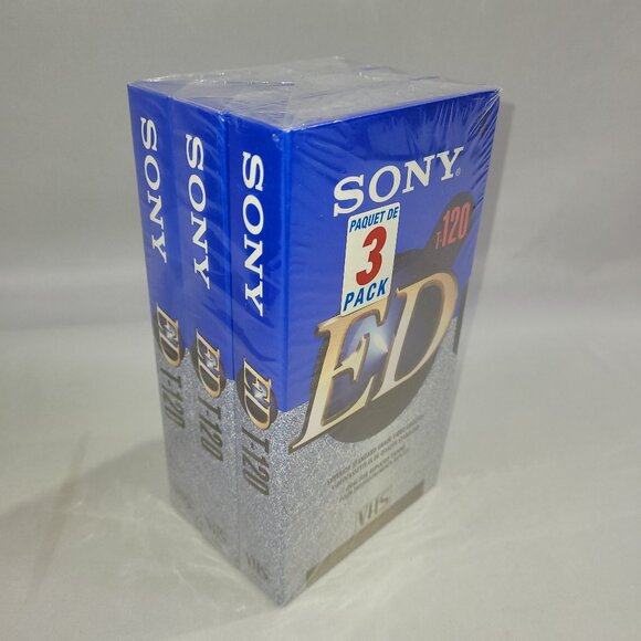 Sony Vintage Set 3 VHS Video Tape Pack 6 Hour Standard Grade T-120 ED SEALED - Picture 1 of 1